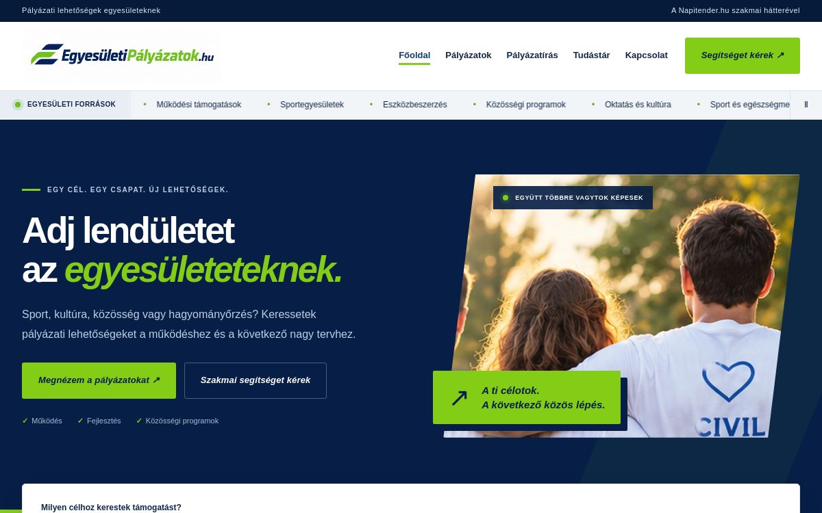 Az EgyesületiPályázatok weboldaltervének nyitóképe